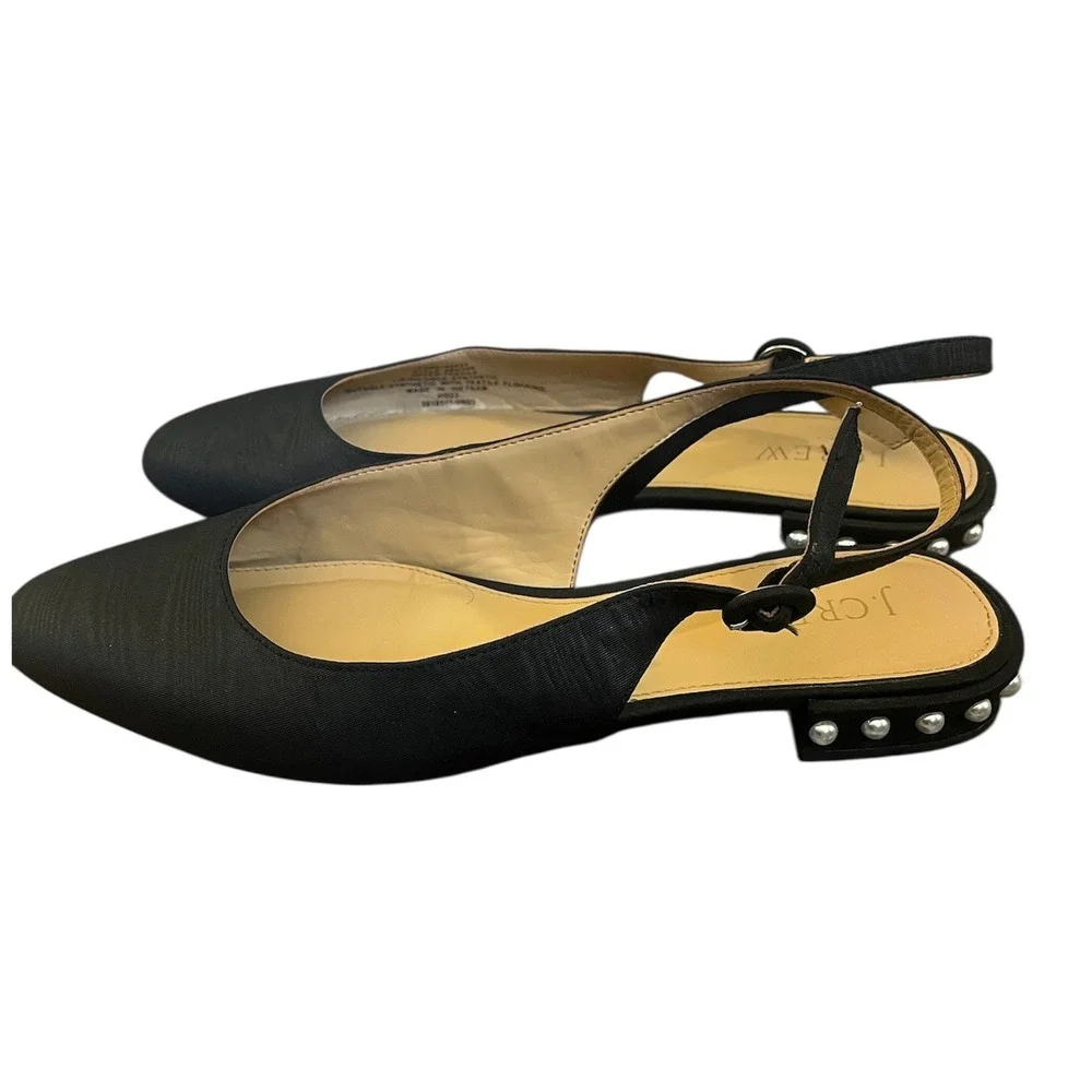 J.Crew Women's Black Embellished Pearl Heel Slingback‎ Flat Shoes Sz 8 BU506